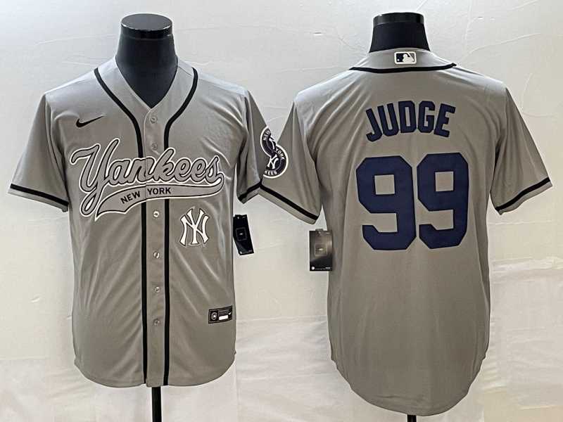 Men%27s New York Yankees #99 Aaron Judge Gray With Patch Cool Base Stitched Baseball Jersey